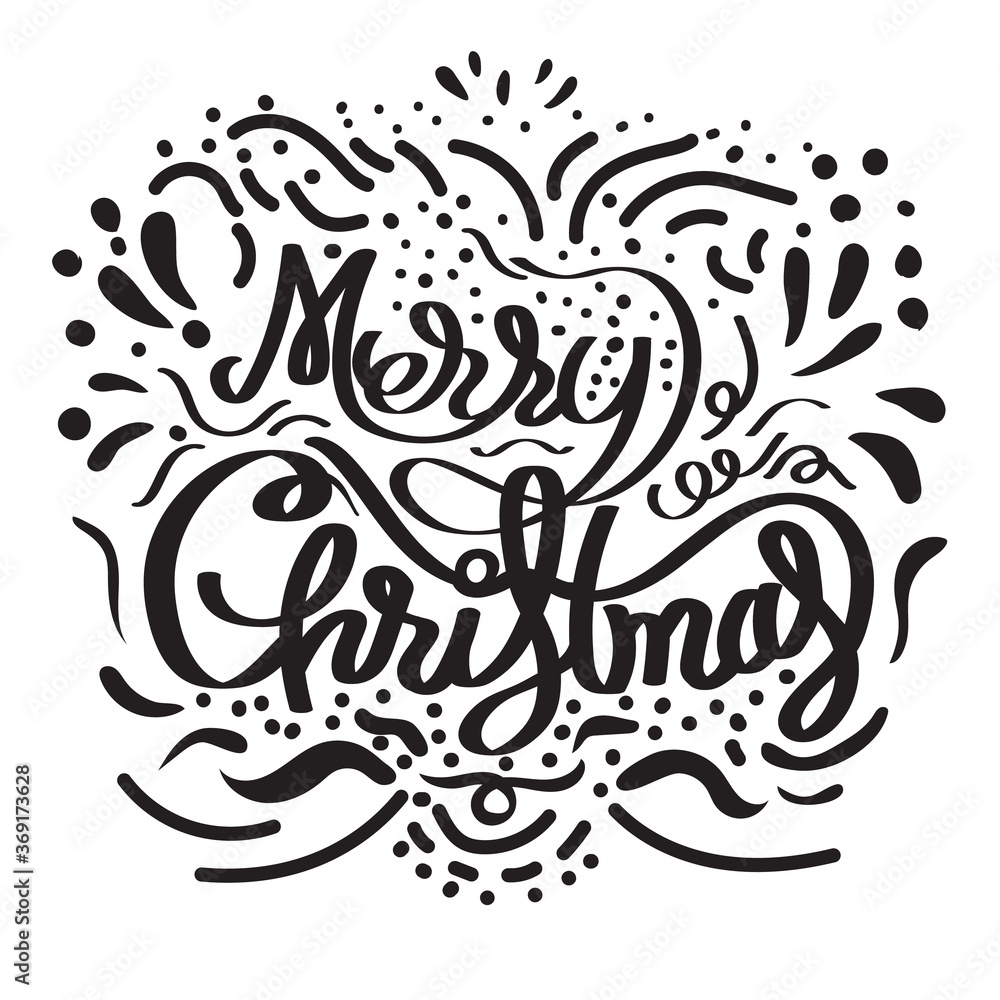 Merry Christmas hand drawn lettering with line pattern.