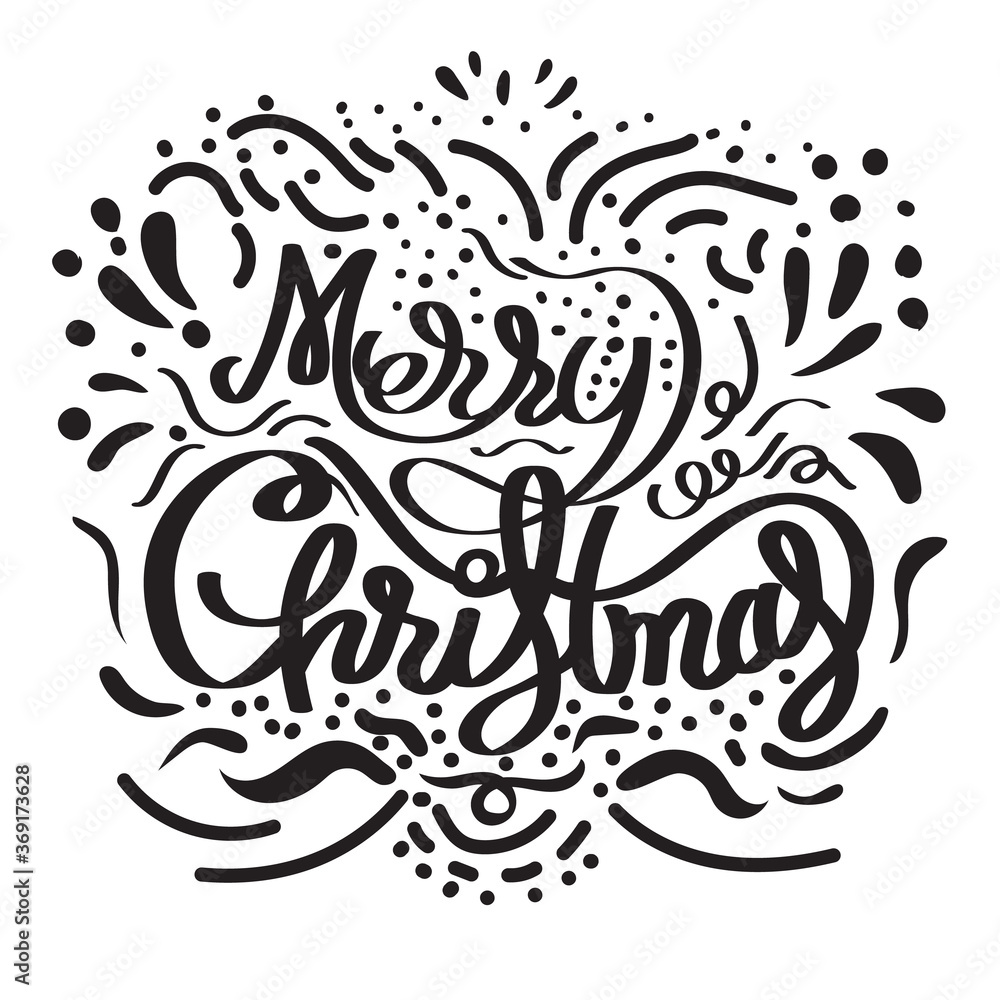 Merry Christmas hand drawn lettering with line pattern. Merry Christmas hand drawn lettering with line pattern.