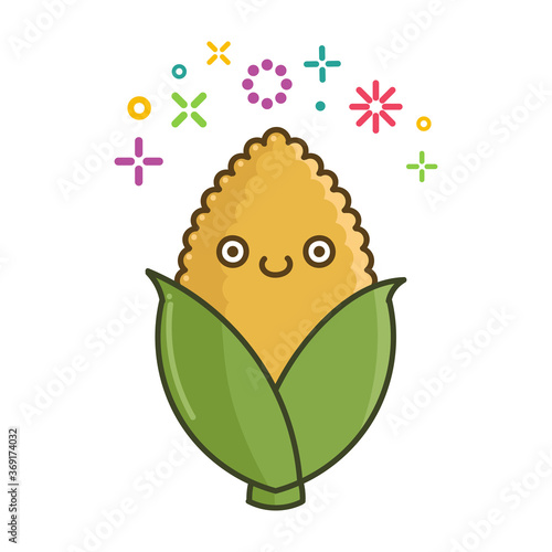 kawaii smiling corn cartoon illustration