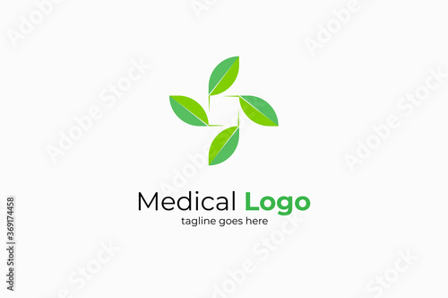 Healthcare Medical Logo,  Cross sign  from green leaf combination, flat logo design template, vector illustration