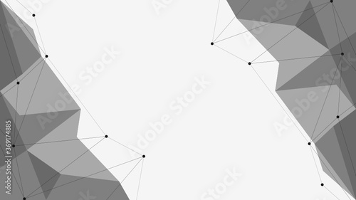 Creative abstract background design, low poly style with grey polygons, and linking lines-points.