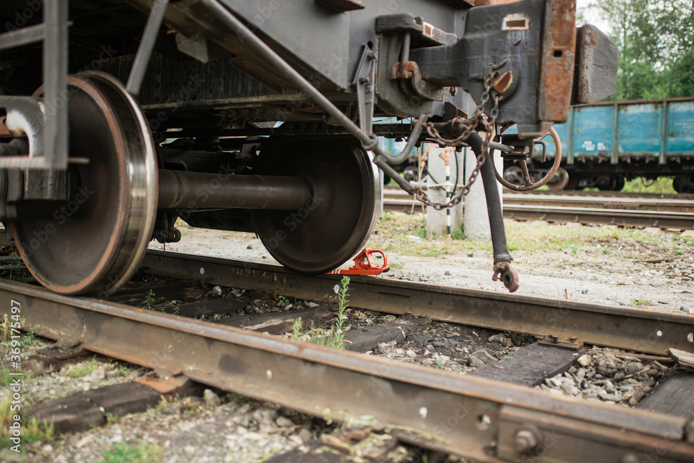 Train wheel. Railway. Close up view of the wheels of the train. Train wheel. Railway. Close up view of the wheels of the train.