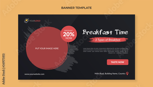 Breakfast time food banner template for restaurant and cafe