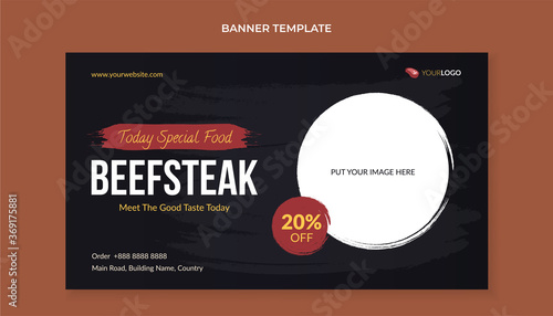 Beef steak food banner template for restaurant and cafe