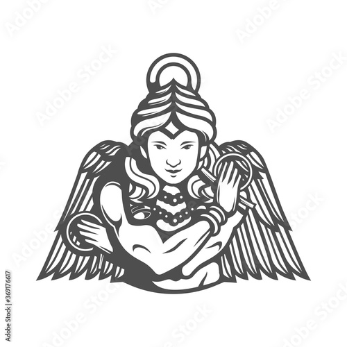 The stylized goddess Ishtar. black and white on a white background. logo vector. illustration.  photo
