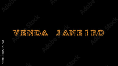 Venda janeiro fire text effect black background. animated text effect with high visual impact. letter and text effect. translation of the text is January Sale