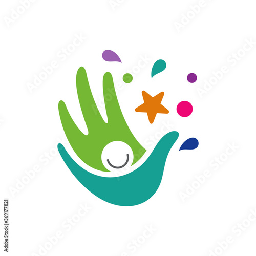 Logo design of hand and kid. Childcare logo. Modern education colorful logo style