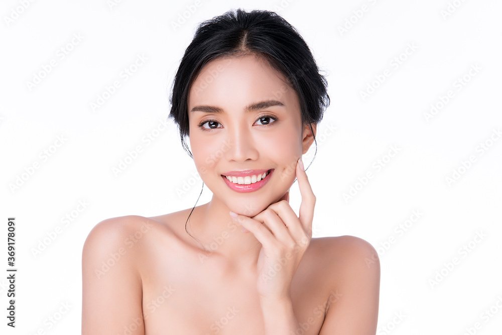 Beautiful Young asian Woman with Clean Fresh Skin on white background, Face care, Facial treatment, Cosmetology, beauty and spa, Asian women portrait Beautiful Young asian Woman with Clean Fresh Skin on white background, Face care, Facial treatment, Cosmetology, beauty and spa, Asian women portrait