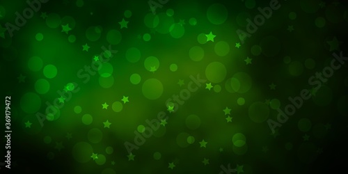 Dark Green vector template with circles, stars. Abstract illustration with colorful shapes of circles, stars. Texture for window blinds, curtains.