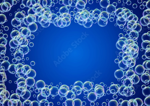 Foam party background with shampoo and soap suds bubbles.