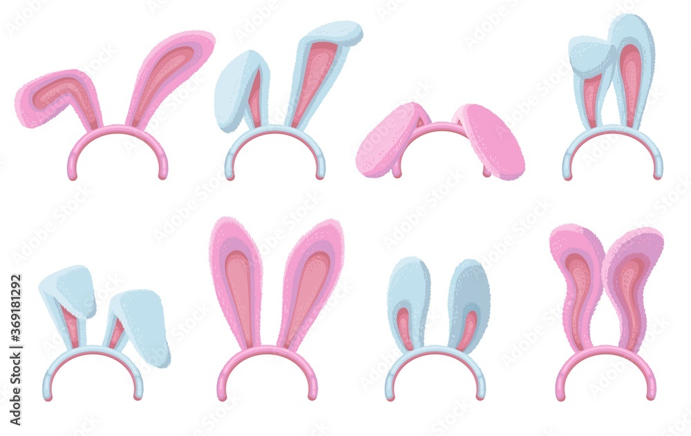 Set of Easter masks with rabbit ears in pink and blue vector illustration isolated. Set of Easter masks with rabbit ears in pink and blue vector illustration isolated.