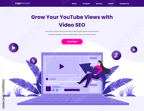 youtube SEO flat illustration for website 