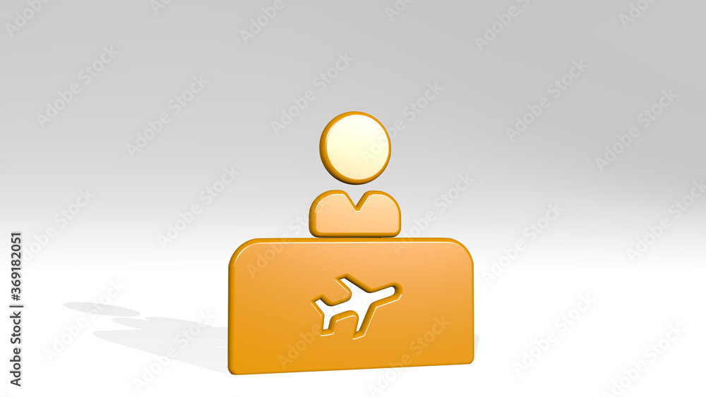 plane check in stand with shadow. 3D illustration of metallic sculpture over a white background with mild texture. airplane and aircraft plane check in stand with shadow. 3D illustration of metallic sculpture over a white background with mild texture. airplane and aircraft