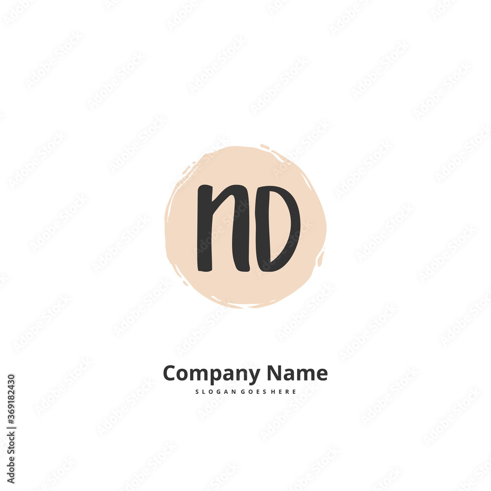 N D ND Initial handwriting and signature logo design with circle. Beautiful design handwritten logo for fashion, team, wedding, luxury logo.