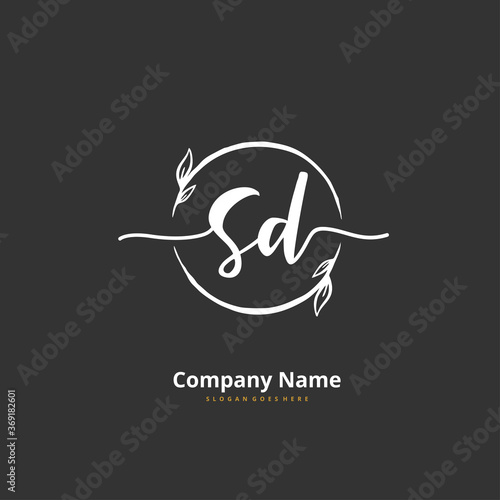 S D SD Initial handwriting and signature logo design with circle. Beautiful design handwritten logo for fashion, team, wedding, luxury logo.