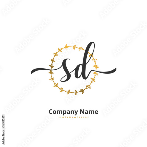 S D SD Initial handwriting and signature logo design with circle. Beautiful design handwritten logo for fashion  team  wedding  luxury logo.