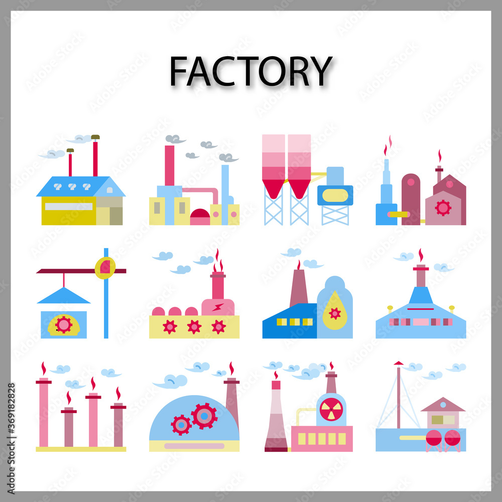 Industrial building factory icon set isolated on white background for web design Industrial building factory icon set isolated on white background for web design
