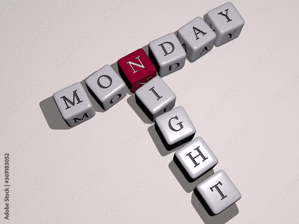 MONDAY NIGHT combined by dice letters and color crossing for the related meanings of the concept. illustration and background MONDAY NIGHT combined by dice letters and color crossing for the related meanings of the concept. illustration and background