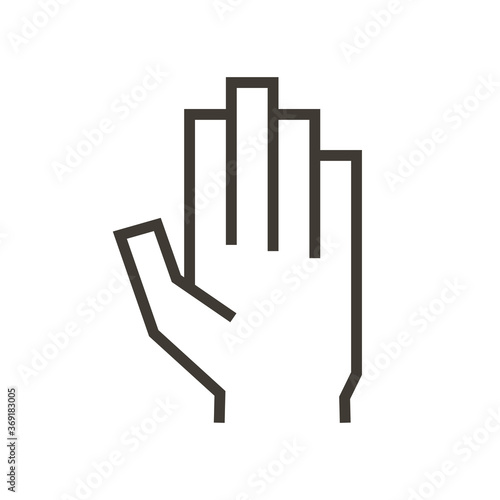 Volunteering and charity work. Raised helping hand. Vector outline icon illustration representing beeing ready and available to help and contribute. Positive foundation, business, service