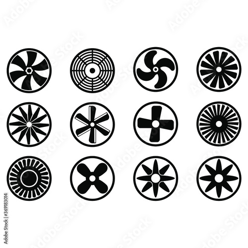 Cooling fan icons. Turbines and fan icons set. Vector illustration.