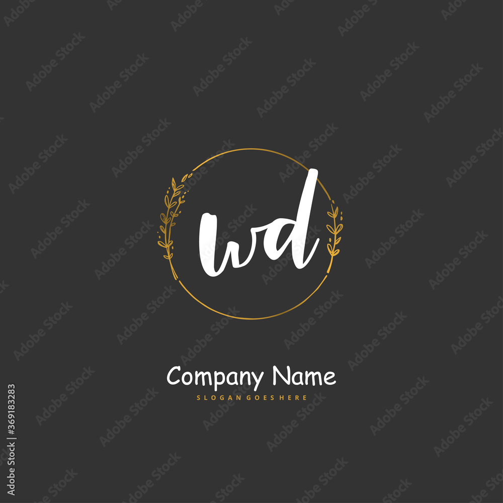 Obraz premium W D WD Initial handwriting and signature logo design with circle. Beautiful design handwritten logo for fashion, team, wedding, luxury logo.