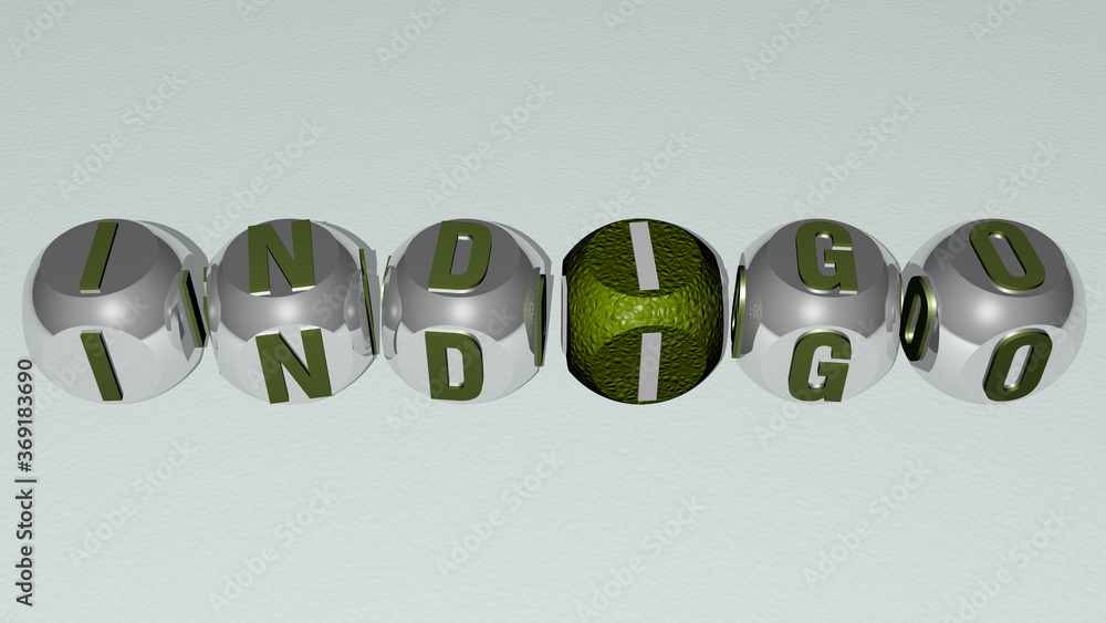 indigo combined by dice letters and color crossing for the related meanings of the concept. background and blue indigo combined by dice letters and color crossing for the related meanings of the concept. background and blue