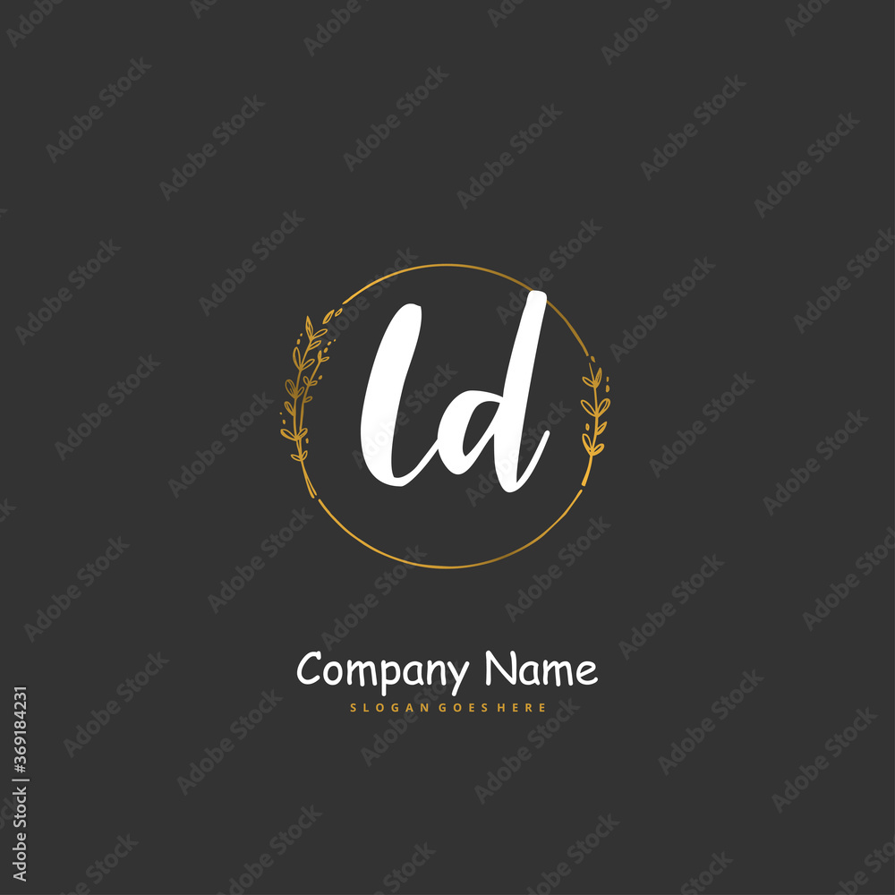 Fototapeta premium L D LD Initial handwriting and signature logo design with circle. Beautiful design handwritten logo for fashion, team, wedding, luxury logo.