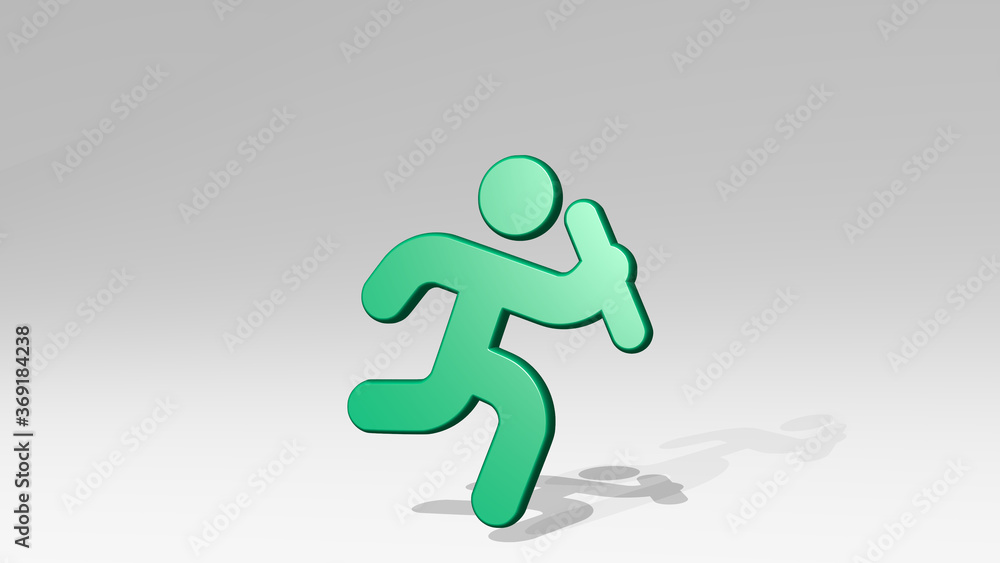 athletics team running stand with shadow. 3D illustration of metallic sculpture over a white background with mild texture. athlete and competition athletics team running stand with shadow. 3D illustration of metallic sculpture over a white background with mild texture. athlete and competition