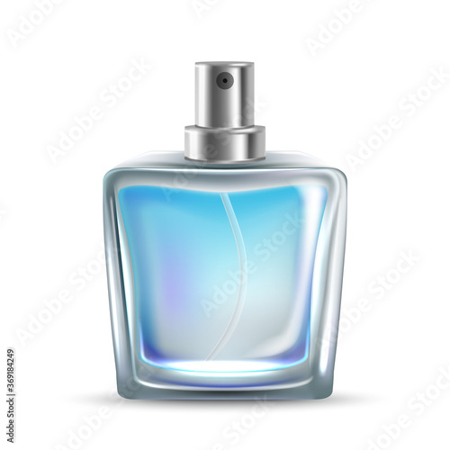 Perfumery Glass Bottle Sprayer Aroma Smell Vector. Odor Blank Bottle Gift With Aromatic Lotion For Man. Transparency Elegance Container For Flavor Essence. Lid Vial Template Realistic 3d Illustration