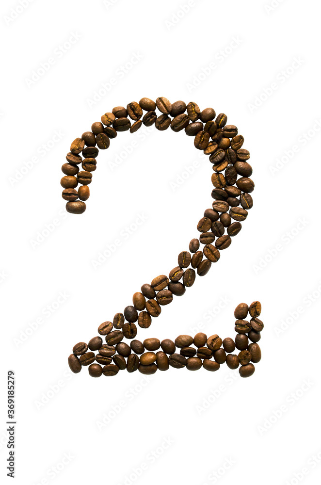 The inscription number two of coffee beans. Isolated on white background. The inscription number two of coffee beans. Isolated on white background.