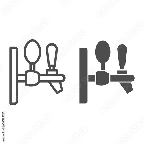 Beer tap line and solid icon, Craft beer concept, beer equipment sign on white background, beverage tap icon in outline style for mobile concept and web design. Vector graphics.