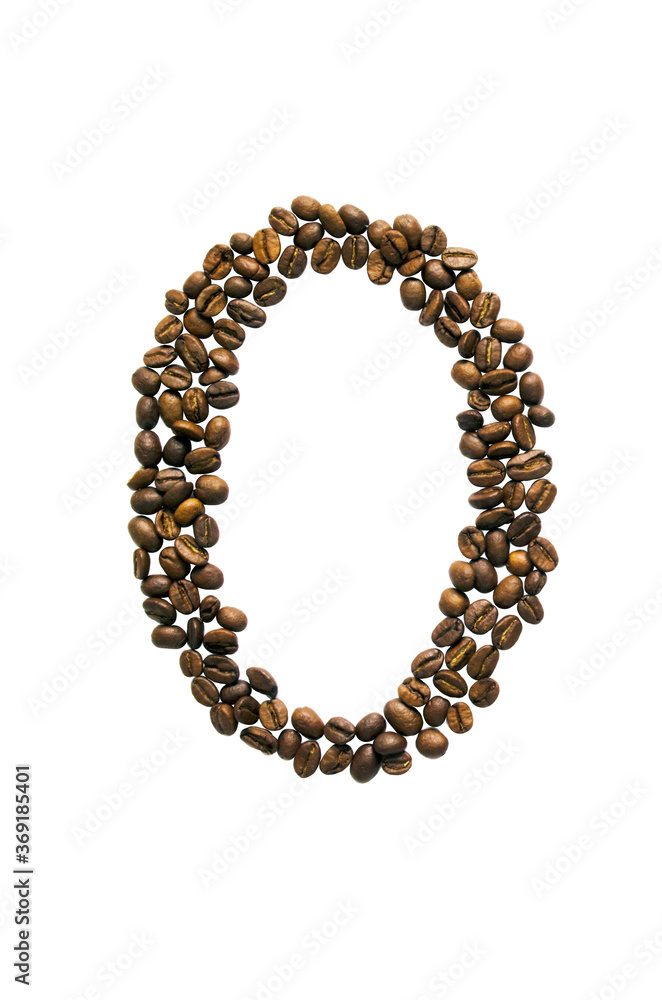 The inscription number zero or null of coffee beans. Isolated on white background. The inscription number zero or null of coffee beans. Isolated on white background.
