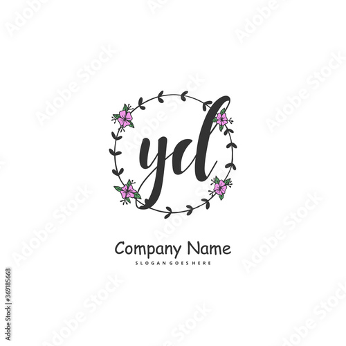 Y D YD Initial handwriting and signature logo design with circle. Beautiful design handwritten logo for fashion, team, wedding, luxury logo.