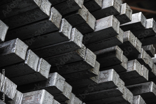 Behang Steel billets in the warehouse of metallurgical factory