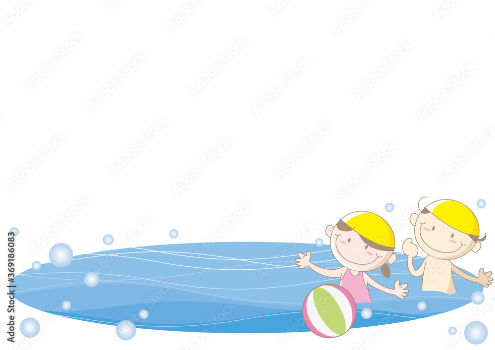 夏の海フレーム・遊ぶ子供
