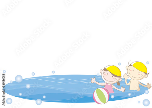 夏の海フレーム・遊ぶ子供 