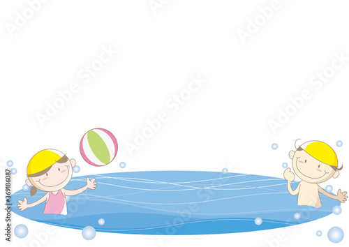 夏の海フレーム・遊ぶ子供