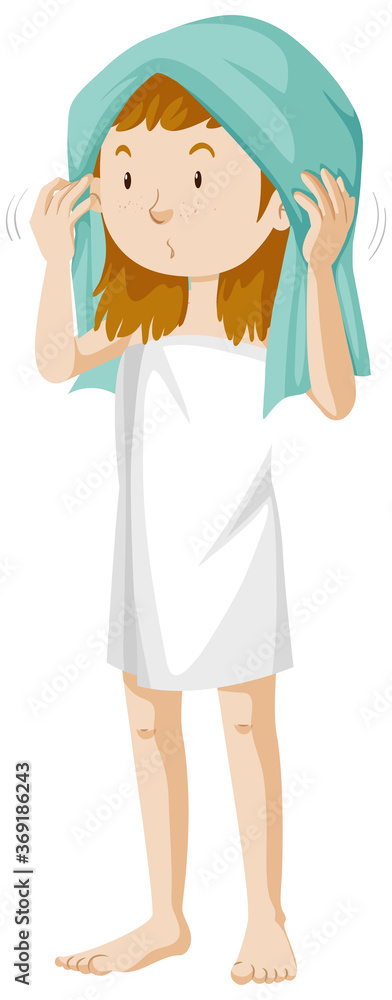 Girl wearing towel after shower cartoon isolated Girl wearing towel after shower cartoon isolated