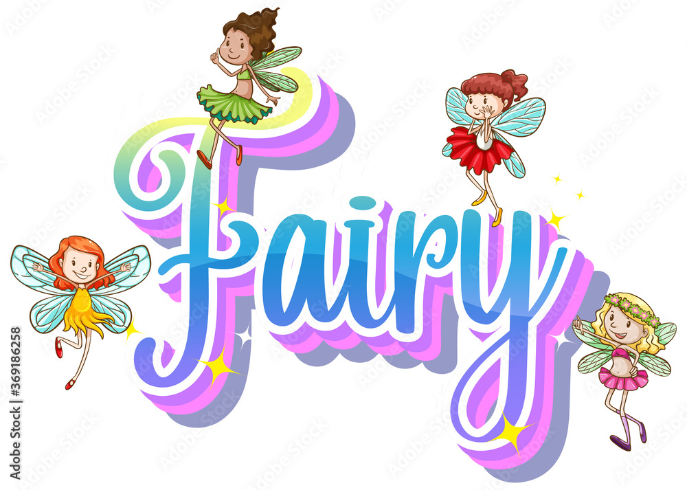 Obraz premium Fairy logos with little fairies on white background
