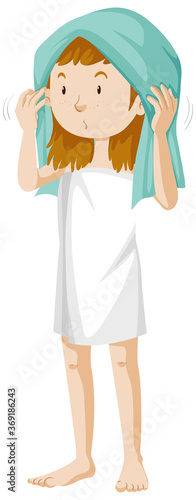 Girl wearing towel after shower cartoon isolated