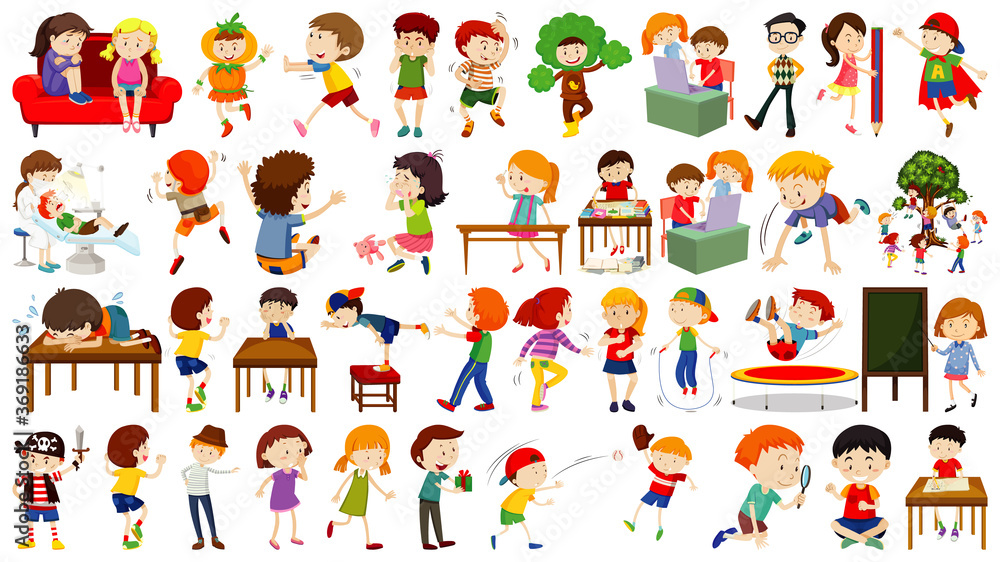 Set of cute kids cartoon character Set of cute kids cartoon character