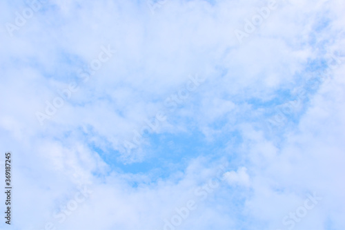Bright Blue sky with white cloud. Beautiful sky background and wallpaper. Clear day and good weather in the morning.  