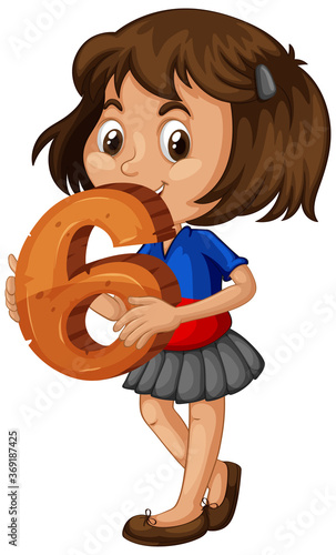 Asian girl holding math number six