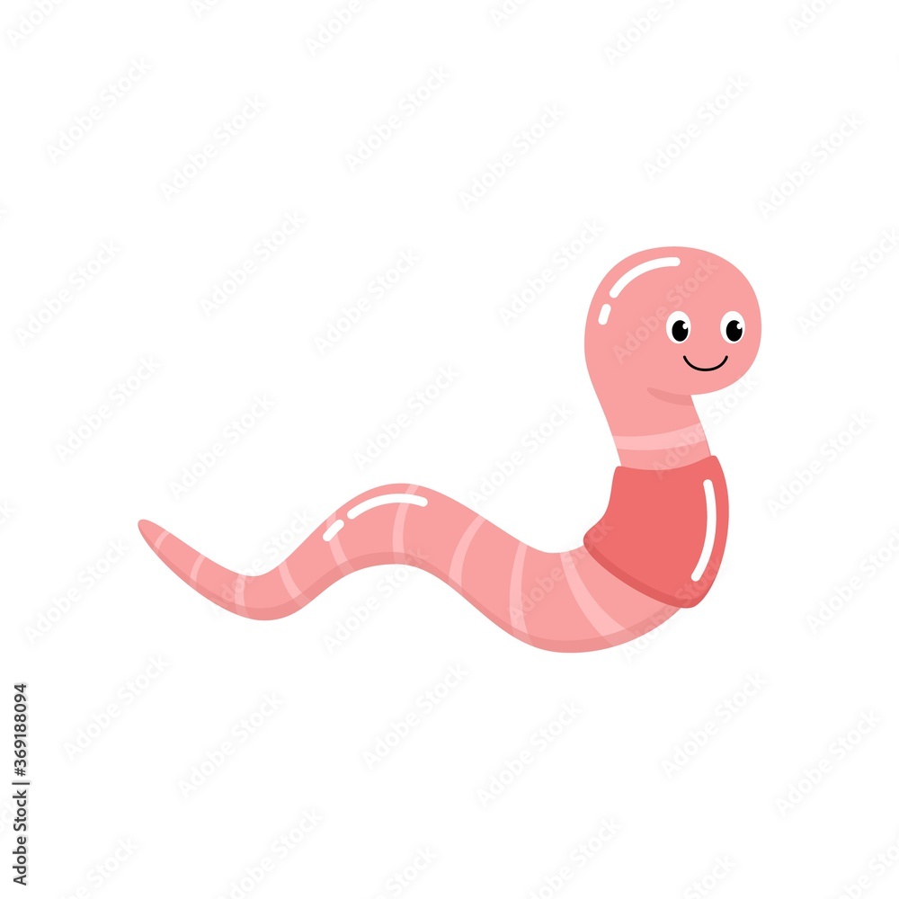 Cute cartoon smiling worm. Little pink earthworm isolated vector illustration. Cute cartoon smiling worm. Little pink earthworm isolated vector illustration.