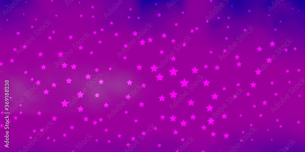 Dark Purple, Pink vector background with colorful stars. Blur decorative design in simple style with stars. Pattern for wrapping gifts.