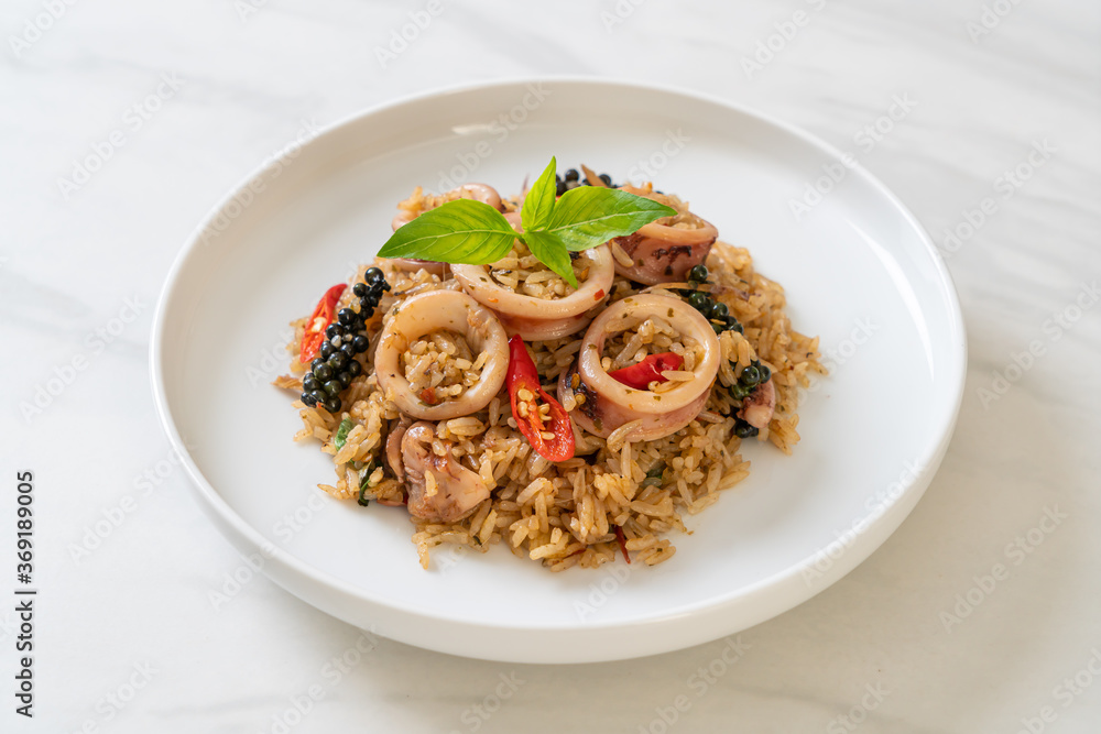 Basil and Spicy Herb Fried Rice with Squid or Octopus Basil and Spicy Herb Fried Rice with Squid or Octopus