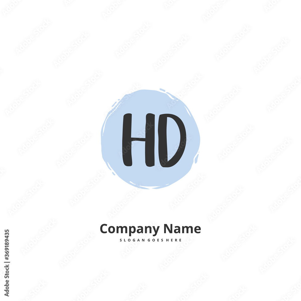 Obraz premium H D HD Initial handwriting and signature logo design with circle. Beautiful design handwritten logo for fashion, team, wedding, luxury logo.
