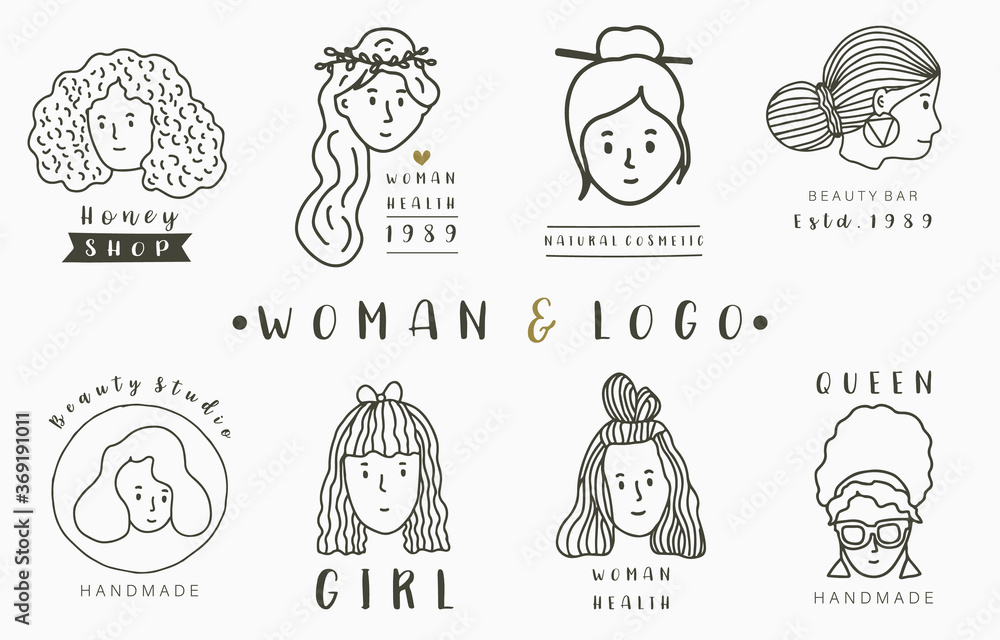 Fototapeta premium Woman logo collection with circle,girl.Vector illustration for icon,logo,tattoo,accessories