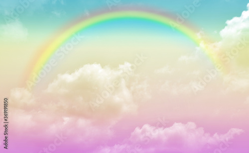 Fantasy magical landscape the rainbow on sky abstract with a pastel colored background and wallpaper.   © masterjew