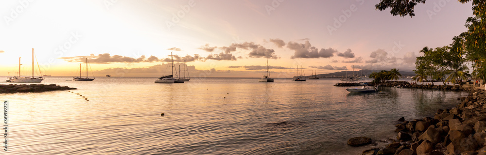 sunset over the harbor in Martinique